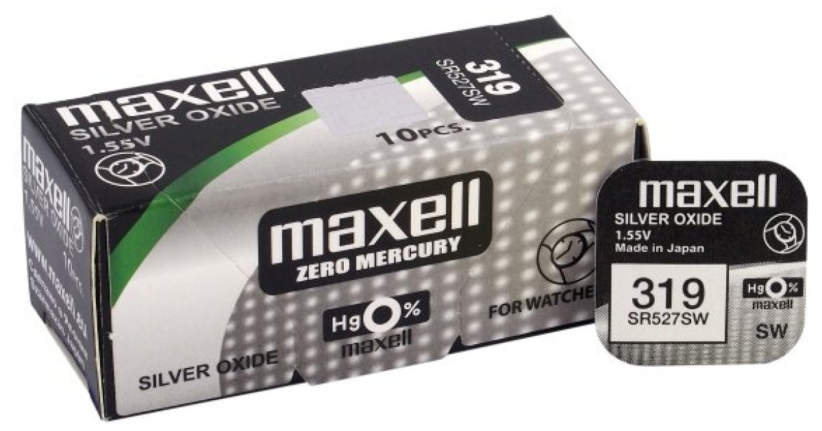 Pila Orologio Maxell 319 (SR527SW) – Ossido D'Argento 1,55V, 0% Mercurio, 1 Pezzo
